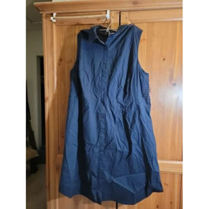 Roz & Ali Woman Sleeveless Shirt Dress Size 18 Blue Eyelet Back Full Button Down